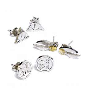 Set pendientes Deathly hallows golden snitch platform Harry Potter